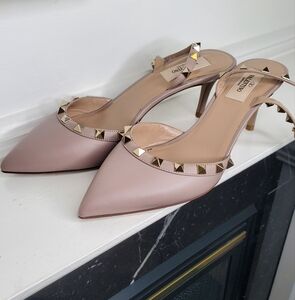 Valentino Women's Pink Studded Slingback Heels